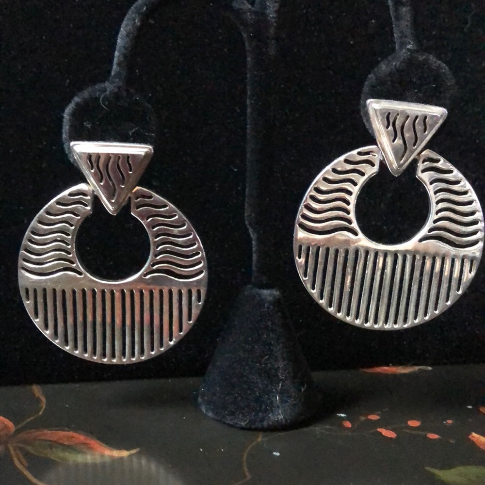 Large Vintage Sterling Silver Clip-On Earrings